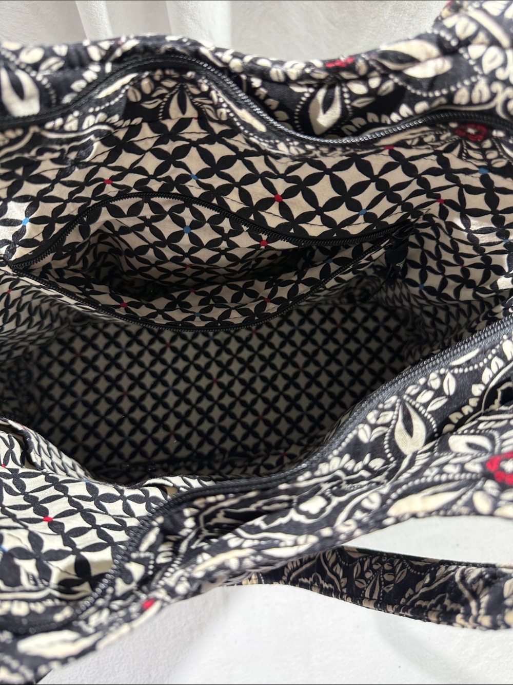 Vera Bradley Quilted Black & White Floral Tote Bag with Multicolor Accent - Picture 5 of 8